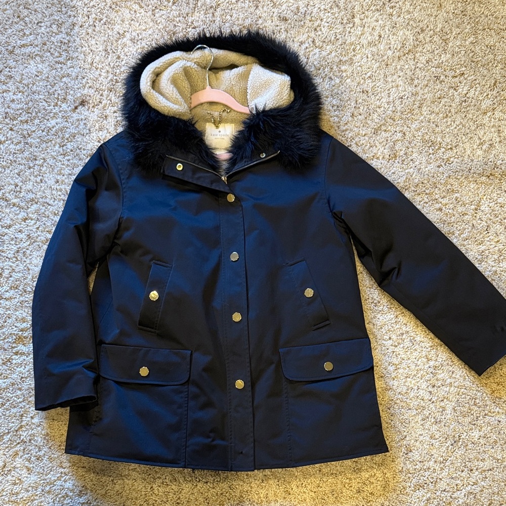 Kate Spade Cream and Black Faux Fur Coat